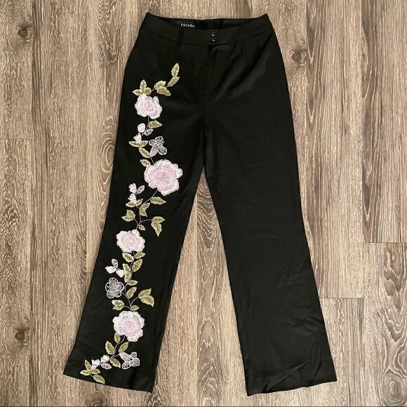 Escada Pants - Escada floral beaded embroidered slacks